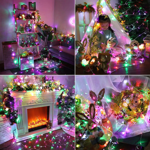 Pastel Easter String Lights 33ft With USB Powered 100 LED Indoor Fairy Lights Remote Control 8 Modes And Timer For Home Garden Decor, Perfect For Easter Parties, Easter Egg Hunts, Cozy Ambience