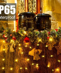Outdoor Solar String Lights 39Ft 100 LED With 8 Modes Waterproof Warm White for festive Christmas decor on rustic balcony