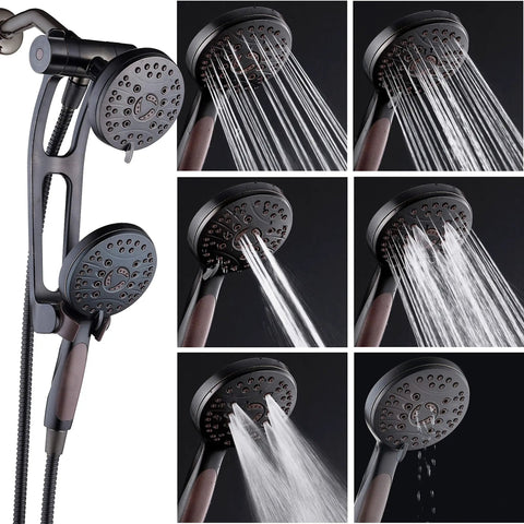 High Pressure 48-Mode Luxury 3-Way Shower System With Adjustable Extension Arm, Dual Rain and Handheld Heads, Oil Rubbed Bronze