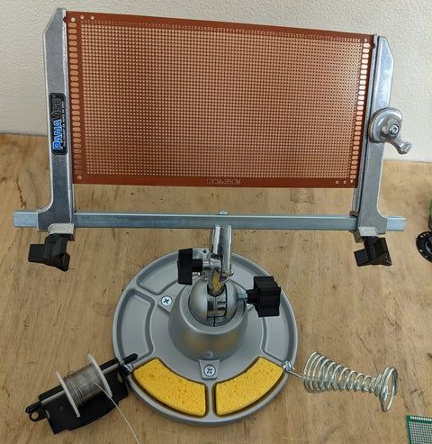 Ultimate Pro Grade Electronic Work Center With 315 Circuit Board Holder 300 Standard Base 312 Parts Tray Mount And 371 Solder Station That Tilts 90 Degrees And Rotates 360 For Easy PCB Soldering