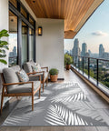 Waterproof Outdoor Rug 5x8 Feet Double-Sided Palm Leaf Pattern Grey And White Plastic Patio Mat For Deck Porch Balcony Garden