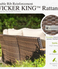 All Weather Outdoor Patio Furniture Set With High Back Wicker Sofa showcasing durable handwoven rattan and beige cushions.