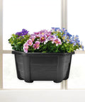 Top Tier Self Watering Wall Planters For Indoor Balcony And Railing Gardens, Dark Coffee Hanging Flower Pots filled with colorful flowers.