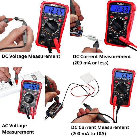 Digital Soldering Station Kit With Helping Hands, 60W Power, 5 Tips, Solder Wire, Digital Multimeter showing various measurement modes
