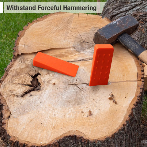 Heavy Duty Tree Felling Wedges 4 Pack With Tough As Nails Spike Bases Guaranteed No Pinch Split High Impact Abs Plastic on log.