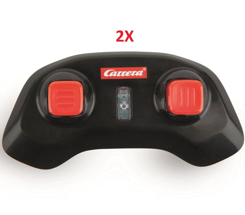Close-up of black and red remote control for Mario Kart Tabletop RC Racing Set With Mario And Luigi, 2.4GHz Remote Control Cars For Kids 6 And Up.