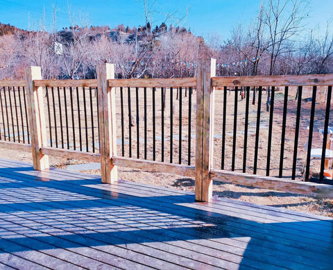Wooden deck with Aluminum Grooved Porch Railing Balusters For Deck And Staircase Nearly 30 Inch Long With Flat Straight Face Mount