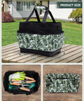 Heavy Duty Garden Tool Bag With Hard Bottom And Wide Opening, 20L Main Compartment, Water Resistant 600D Tote, Green Rose design.