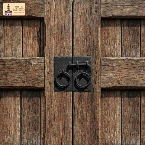 Colonial Style Iron Gate Latch Black Flip Latch Heavy Duty Cast Iron Drop Latch on wooden barn door