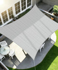 Overhead view of 12x14 HDPE Sun Shade Sail Rectangle For Outdoor Patio And Pergola UV Resistant Blocks 95 Percent Of Sun Rays
