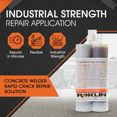 Pro Grade Concrete Crack Repair Kit With Quick Drying Filler And Static Mixer For Pavement And Driveway Sealing, 21 Oz Gray