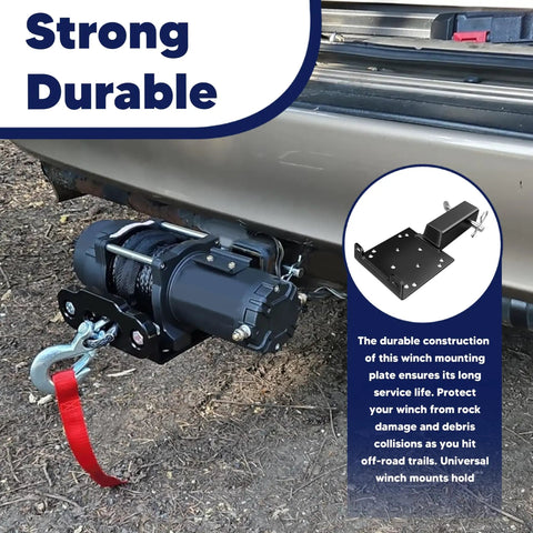 Universal Trailer Hitch Winch Mounting Plate With 2 Inch Receiver For ATVs UTVs And Lawn And Garden Equipment Winch Bracket Mounting Plate For Stable Secure Winch Mounting On The Go mounted with winch on ATV