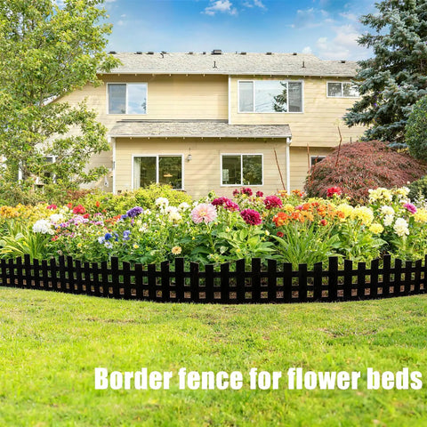 Flexible Garden Edging Border Kit 33 Ft Black Lawn Edging with 60 Stakes around flower bed in front of house