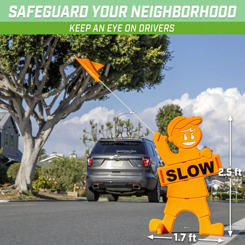 Kids At Play Street Safety Sign With High Visibility Neon Orange Design, All Weather Durability, Includes Warning Flag To Slow Down Drivers And Keep Pedestrians Safe