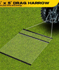 Beefy 4x5 Foot Drag Harrow For ATV And UTV With Rust Resistant Chain Field Leveler attached to tractor on grass
