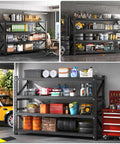 Extra Large Heavy Duty Metal Storage Shelves Built Like A Tank Adjustable Four Tier Garage Rack With Deep Shelves for various tools and equipment.