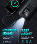 Portable Tire Inflator Air Compressor With 7500mAh Battery, 150 PSI Cordless Pump, LED light in dark setting