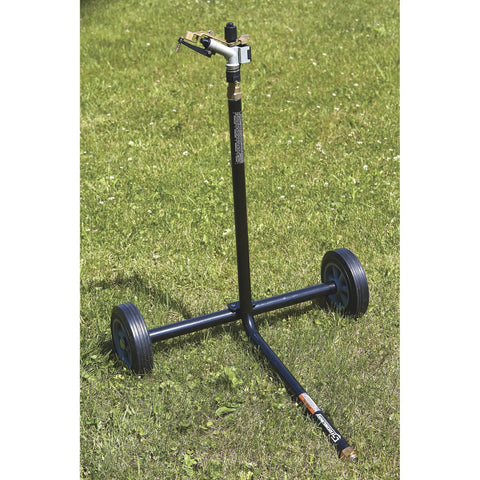 Wheeled Sprinkler With 1 Inch Head And 3 Nozzles For Big Yard Coverage 120 Foot Diameter Reaches 11,000 Sq Ft on lawn