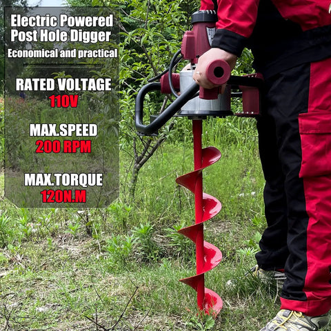 Person using Beast Mode 1500W Electric Post Hole Digger with 6 Inch Auger Bit for fence posts decks tree planting landscaping