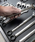 Heavy Duty No Slip Tool Box Liner And Garage Drawer Liner Black 24 Inch By 20 Foot Anti Slip Mat Keeps Tools In Place Anti Crinkle Puncture And Tear Resistant Textured Surface For Secure Tool Storage, shown with wrenches.