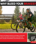 Cyclists on gravel path; caption promotes Shimano Brake Bleed Kit With Pro Syringe And 120ml Mineral Oil For Road And Gravel Hydraulic Brakes Easy At Home Maintenance To Keep Your Shimano System Quiet Responsive And Road Ready.