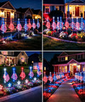 Outdoor Patriotic LED Flag Lights Kit in garden, 9-Pack Solar American Flag Lights for pathway, lit in red, white, blue for 4th of July