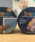 Window Screen Repair Kit 2 Inch By 80 Inch Roll Charcoal packaging showing use with hair dryer and damaged screen