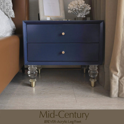 Blue dresser with Clear Acrylic Furniture Legs Set of 4 Replacement Feet for Sofas Couches Cabinets and Dressers, Mid Century Modern Look with Gold Metal Detail, 5.9 Inch Height