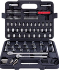 Heavy Duty Socket Wrench Set With One Half Inch And Three Eighth Inch Drive Ratchets, 120 Piece Auto Repair Tool Kit With SAE And Metric Sockets