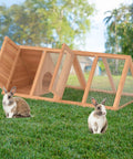 Outdoor A Frame Rabbit Hutch And Small Animal Coop With Two Door Run Cage on grass with rabbits, wooden structure