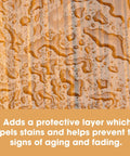 Water droplets on wood surface treated with Top Shelf Boiled Linseed Oil For Wood Stone And Metal Rich Natural Finish.