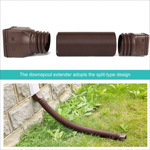 2 Pack Flexible Downspout Extensions With Diverter, Extendable From 21 To 58 Inches, Brown, Drain Pipe Connector For Most Residential Downspouts, Bendable To Redirect Rainwater And Shield Foundations, Built Tough And Easy To Install