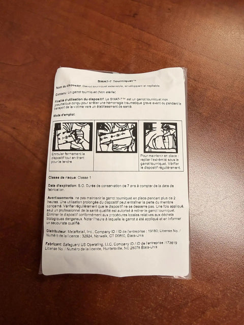 Instructions for Orange Tourniquet For Emergency First Aid And Tactical Use With Stretch Wrap And Tuck Design For Massive Hemorrhage Control In Prehospital Care Made In The USA