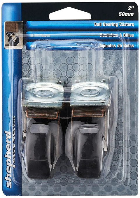 Two-Pack 2-Inch Medium-Duty Plate Casters With Swivel Soft Rubber Wheels 80-Lb Load Capacity Double Ball Bearing Copper Oxide Finish