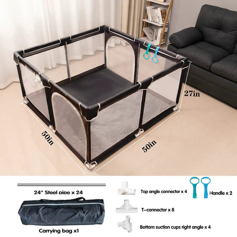 50x50 Inch Baby Playpen Play Yard Indoor Outdoor Gate For Toddlers And Babies, All View Mesh Design, Waterproof Oxford Cloth