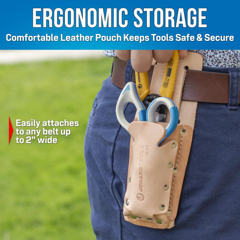 TK 355 Three Hole Fiber Optic Stripper And Kevlar Shears Kit In Leather Pouch For Pros Includes JIC 186 Wire And Kevlar Cutting Shears And JIC 375 Three Hole Stripper For 1.6 To 3 mm Jacket And 600 To 900 Micron Buffer