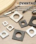 Beveled Square Washers Set 6pcs 9x18mm Carbon Steel Heavy Duty 2mm Thick 5mm High Flat Pad Spacers For 8mm Bolts on wooden surface