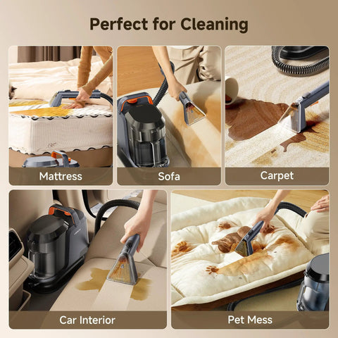 Portable Carpet And Upholstery Deep Cleaner With 18Kpa Suction For Cars Pets Rugs And Couches, 2 In 1 Water Tank in use