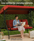 Three Seat Patio Swing With Canopy For Backyard Or Porch Convertible Glider Bed Thick Removable Cushions And Pillows Easy Setup