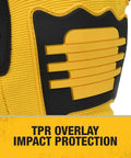 Close-up of Rugged Mechanic Work Gloves With TPR Impact Protection And Anti Slip Grip, showing TPR back armor, Size X Large.