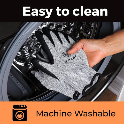 Wood Carving Gloves No Nonsense Hand Protection Heavy Duty Level 5 Cut Resistant Work Gloves being placed in a washing machine.