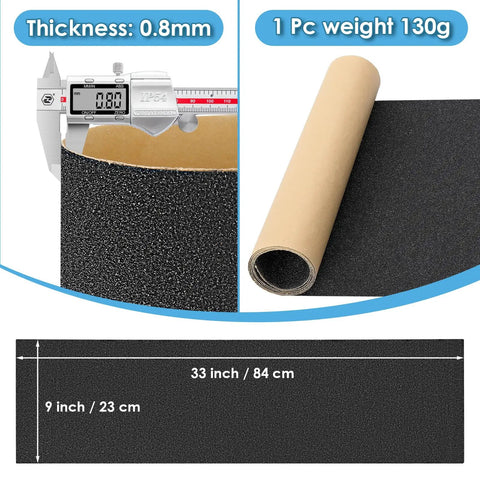 Grippy Grip Tape For Skateboards And Scooters 33 Inch By 9 Inch Black No Air Bubbles Durable Sandpaper Rolled with Measurements