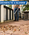 Person using 4 Gallon Wet Dry Vacuum With 5 Peak HP Two Stage Industrial Motor Workhorse Shop Vacuum For Home Garage as a blower on deck