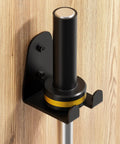 Ultimate Space Saving Barbell Wall Mount Rack For Garage And Home Gym, Vertical Steel Bar Holder with Powder Coat on wooden wall