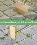 Crack Weeder And Moss Remover Tool With 67 Inch Handle Two Brush Heads For Decks Pavers Patios Walkways And Driveways Manual Weed Puller
