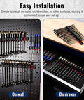 Magnetic Screwdriver And Wrench Organizer With Aluminum Rail, Real Deal Ultra Strong Magnets, Tool Holder installed on wall and drawer
