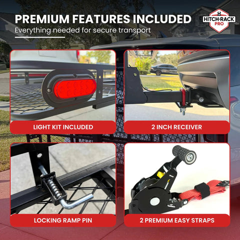 Heavy Duty 2 Inch Hitch Cargo Carrier For Electric Trikes With Folding Ramp And Tail Lights, Steel Platform, 250 Lb Capacity, Easy Roll On Loading, Beast Trike Hauler, Model SD 32-65 Carrier Only; light kit