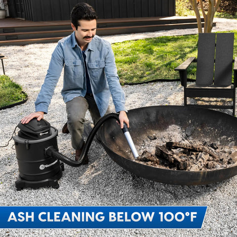 Person using 6 Gallon Ash Vacuum With 8 Amp Motor, Ultra Quiet Power, Beefy Suction, Portable Shop Vac With Carry Handle And Caster Wheels