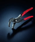 Ten Inch Hose Clamp Pliers With Locking Device And Rotating Jaw Inserts, 19 Adjustable Positions against dark background