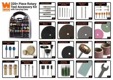 Heavy Duty 320 Piece Rotary Tool Accessory Kit With Durable Protective Carry Case For Sanding Cutting Drilling And Polishing That Makes Any Project A Total Breeze - tool accessories organized in a clear case.